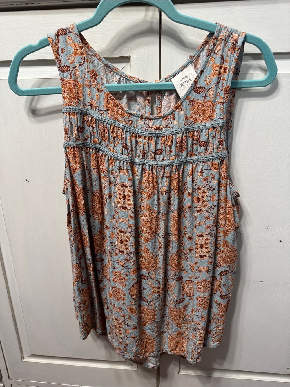 Knox Rose Blue and Rust Floral Sleeveless Top